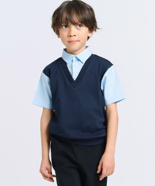 COMME CA ISM/コムサイズム フェイクレイヤード 半袖シャツ(100-130cm) ネイビー×サックス 120cm COMME CA ISM/コムサイズム フェイクレイヤード 半袖シャツ(100-130cm) ネイビー×サックス 120cm
