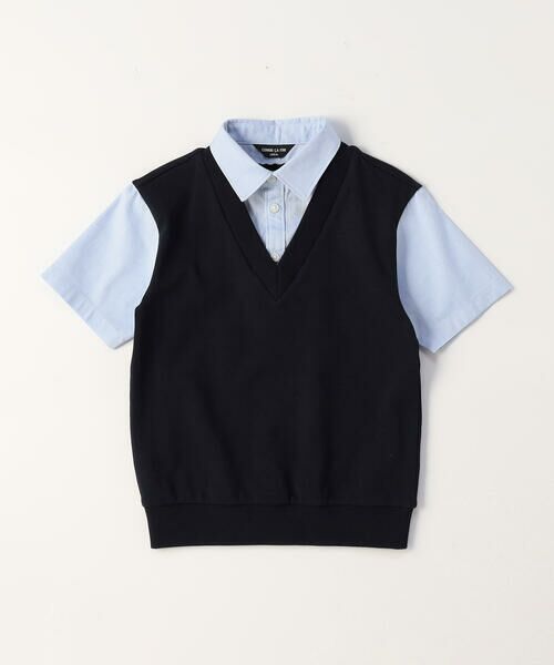 COMME CA ISM/コムサイズム フェイクレイヤード 半袖シャツ(140-160cm) ネイビー×サックス 140cm COMME CA ISM/コムサイズム フェイクレイヤード 半袖シャツ(140-160cm) ネイビー×サックス 140cm