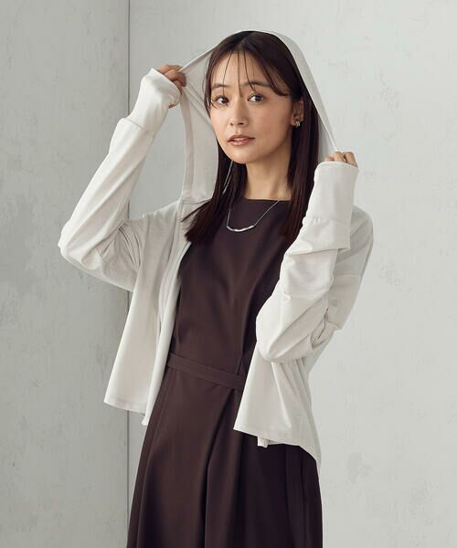 COMME CA ISM / コムサイズム カーディガン・ボレロ | 【接触冷感・UVカット】着流しフーディカーディガン(ライトグレー)