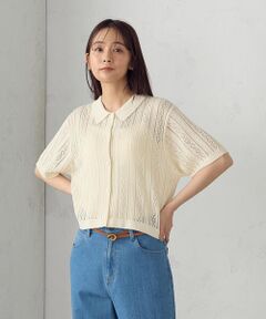 COMME CA ISM / コムサイズム ニット・セーター | 【ウォッシャブル】透かし柄半袖ニットシャツ