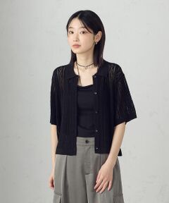 【ウォッシャブル】透かし柄半袖ニットシャツ