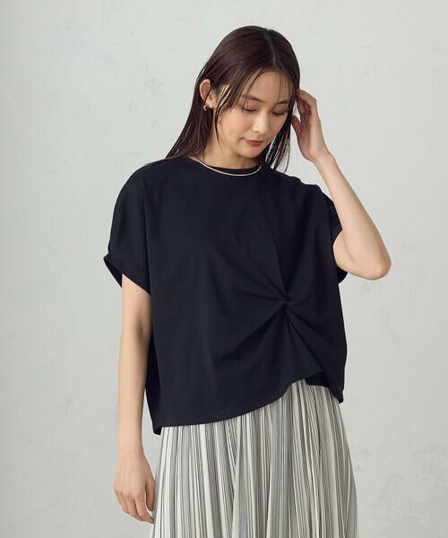 COMME CA ISM/コムサイズム 【接触冷感】ツイストタックTシャツ ブラック L COMME CA ISM/コムサイズム 【接触冷感】ツイストタックTシャツ ブラック L