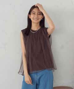 COMME CA ISM / コムサイズム カットソー | チュール　ノースリーブカットソー