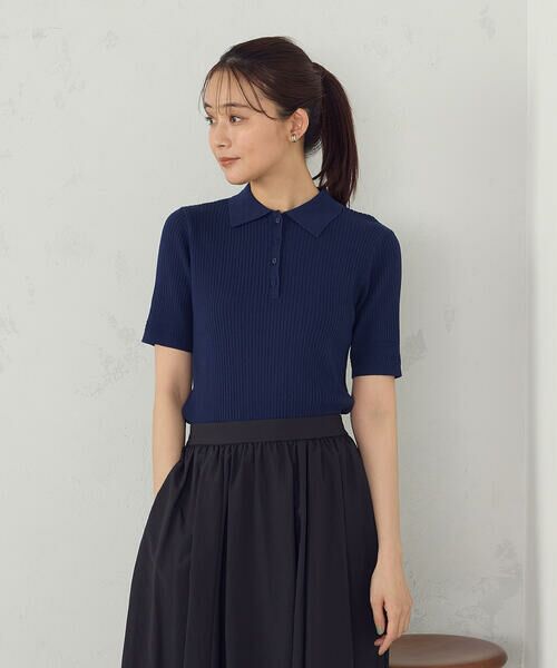 COMME CA ISM/コムサイズム 【ウォッシャブル】ポロニット ネイビー L COMME CA ISM/コムサイズム 【ウォッシャブル】ポロニット ネイビー L