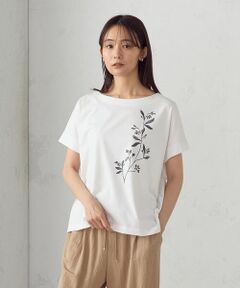 COMME CA ISM / コムサイズム Tシャツ | 水彩タッチインクジェット箔スタッズ付きＴシャツ