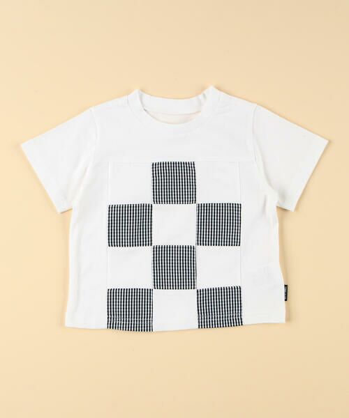 COMME CA ISM/コムサイズム ギンガムチェック使い パッチワーク半袖Tシャツ(ベビーサイズ) ホワイト 80〜90cm COMME CA ISM/コムサイズム ギンガムチェック使い パッチワーク半袖Tシャツ(ベビーサイズ) ホワイト 80〜90cm
