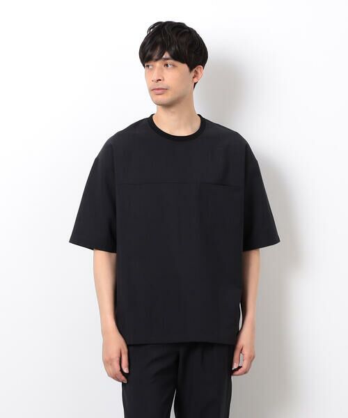 COMME CA ISM/コムサイズム 【セットアップ対応】リネンライク ポリエステル 布帛Tシャツ ブラック M COMME CA ISM/コムサイズム 【セットアップ対応】リネンライク ポリエステル 布帛Tシャツ ブラック M