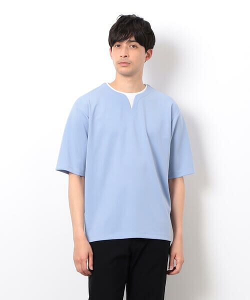 COMME CA ISM/コムサイズム 半袖 フェイクレイヤード キーネックTシャツ サックス M COMME CA ISM/コムサイズム 半袖 フェイクレイヤード キーネックTシャツ サックス M