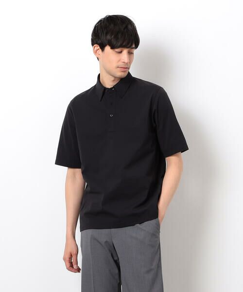monzee 黒 ポロシャツ MEN DOT MESH COOL ワイドスプレッドカラー 半袖ポロシャツ