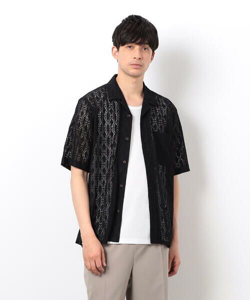 COMME CA ISM / コムサイズム シャツ・ブラウス | 透かし柄レース オープンカラーシャツ | 詳細3