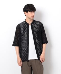 COMME CA ISM / コムサイズム シャツ・ブラウス | 透かし柄レース 五分袖 バンドカラーシャツ