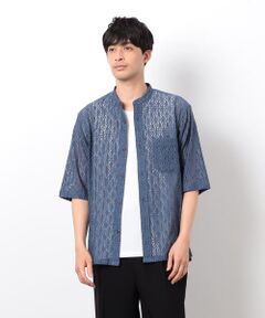 COMME CA ISM / コムサイズム シャツ・ブラウス | 透かし柄レース 五分袖 バンドカラーシャツ