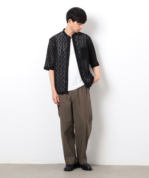 COMME CA ISM / コムサイズム シャツ・ブラウス | 透かし柄レース 五分袖 バンドカラーシャツ | 詳細1