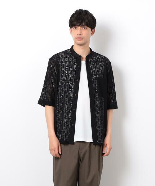 COMME CA ISM / コムサイズム シャツ・ブラウス | 透かし柄レース 五分袖 バンドカラーシャツ | 詳細3