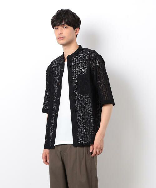 COMME CA ISM / コムサイズム シャツ・ブラウス | 透かし柄レース 五分袖 バンドカラーシャツ | 詳細4