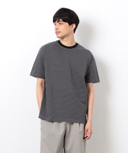 COMME CA ISM / コムサイズム Tシャツ | 【コットン100%】USAコットン ボーダーTシャツ(ブラック×グレー)