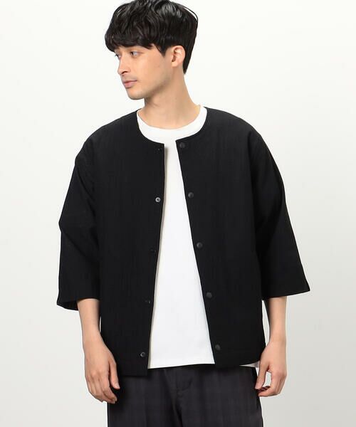 COMME CA ISM / コムサイズム ブルゾン | 3Dエアートリコット ノーカラーブルゾン(ブラック)