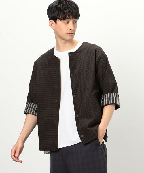 COMME CA ISM / コムサイズム ブルゾン | 3Dエアートリコット ノーカラーブルゾン(ダークブラウン)