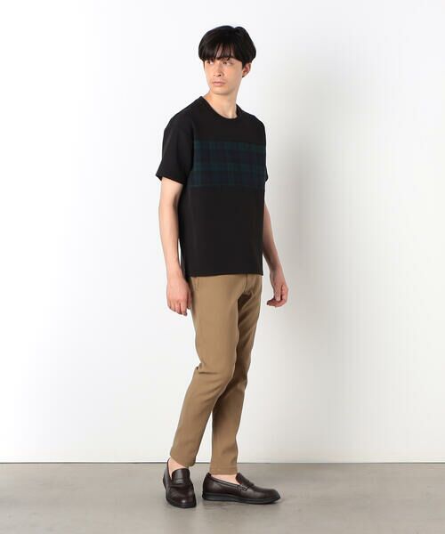 COMME CA ISM / コムサイズム Tシャツ | チェック切り替え スムースタッチ 布帛Tシャツ | 詳細1