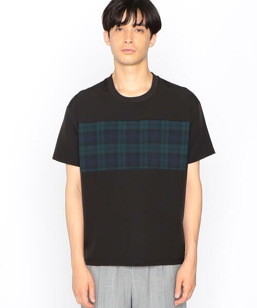 COMME CA ISM / コムサイズム Tシャツ | チェック切り替え スムースタッチ 布帛Tシャツ | 詳細2