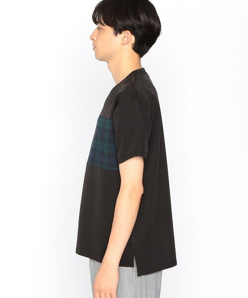 COMME CA ISM / コムサイズム Tシャツ | チェック切り替え スムースタッチ 布帛Tシャツ | 詳細3