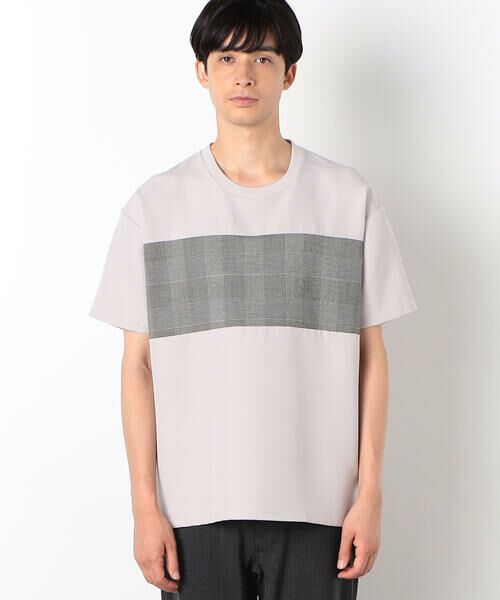 COMME CA ISM / コムサイズム Tシャツ | チェック切り替え スムースタッチ 布帛Tシャツ | 詳細12