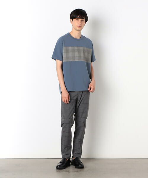 COMME CA ISM / コムサイズム Tシャツ | チェック切り替え スムースタッチ 布帛Tシャツ | 詳細14