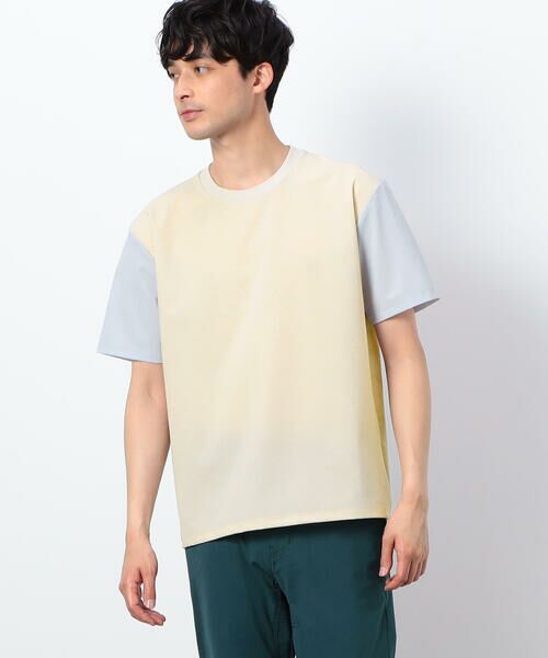 COMME CA ISM/コムサイズム ウールライク布帛 袖切り替えTシャツ アイボリー M COMME CA ISM/コムサイズム ウールライク布帛 袖切り替えTシャツ アイボリー M