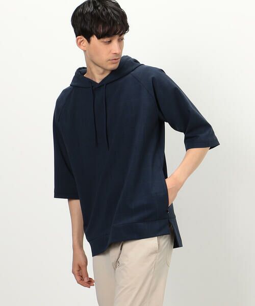 COMME CA ISM / コムサイズム パーカー | ウィンドペン柄 ５分袖 プルオーバーパーカ | 詳細2