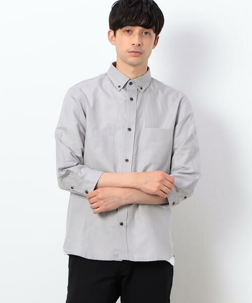 COMME CA ISM / コムサイズム シャツ・ブラウス | ハードマンズリネン スーピマコットン 7分袖 ボタンダウンシャツ(ライトグレー)