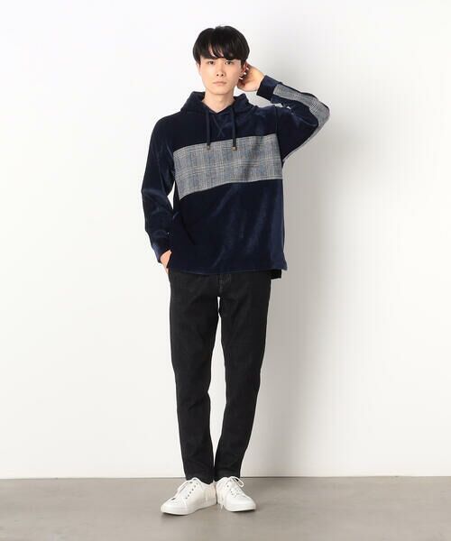COMME CA ISM / コムサイズム パーカー | シェニールヤーン チェック切り替え プルパーカ | 詳細12