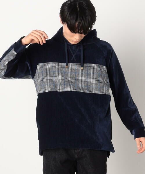 COMME CA ISM / コムサイズム パーカー | シェニールヤーン チェック切り替え プルパーカ | 詳細13
