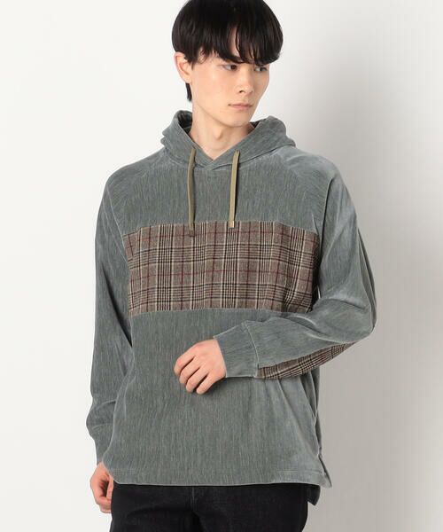 COMME CA ISM / コムサイズム パーカー | シェニールヤーン チェック切り替え プルパーカ(ミント)