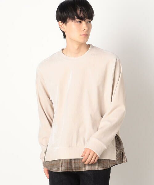 COMME CA ISM / コムサイズム カットソー | シェニールヤーン チェック切り替え トレーナー | 詳細1