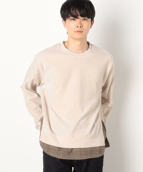 COMME CA ISM / コムサイズム カットソー | シェニールヤーン チェック切り替え トレーナー(アイボリー)