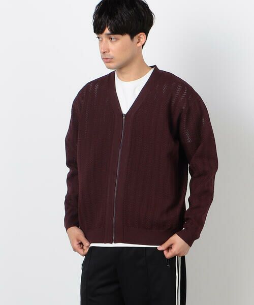 COMME CA ISM / コムサイズム カーディガン・ボレロ | 透かし編み ジップアップ カーディガン(ボルドー)