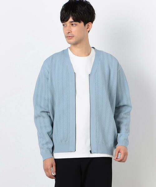 COMME CA ISM / コムサイズム カーディガン・ボレロ | 透かし編み ジップアップ カーディガン(サックス)