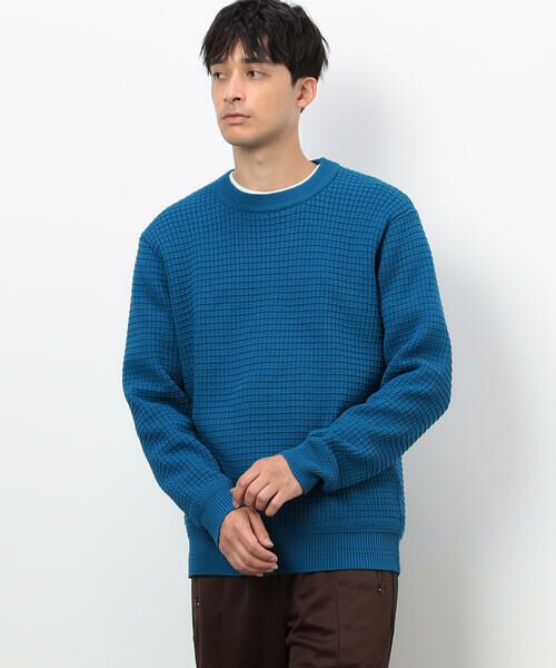COMME CA ISM / コムサイズム ニット・セーター | ウォッシャブル ワッフル クルーネック ニット(ターコイズ)