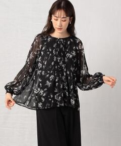 水彩画の様な滲みが美しく品のあるフラワープリントブラウス セール】 水彩画の様な滲みが美しく品のあるフラワープリント