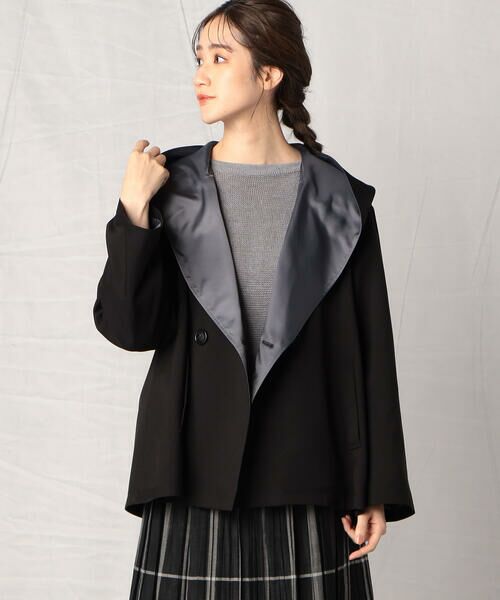 COMME CA ISM / コムサイズム その他アウター | 配色 ショートフードコート(ブラック)