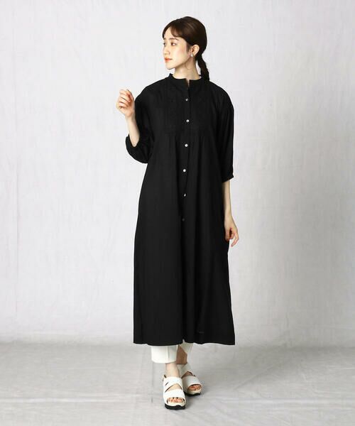 COMME CA ISM / コムサイズム ロング・マキシ丈ワンピース | <ウォッシャブル>インド綿 刺繍ワンピース(ブラック)