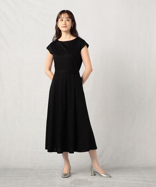 COMME CA ISM / コムサイズム ドレス | ウォッシャブル ウエストベルト付きフレンチスリーブワンピース（ブラック）