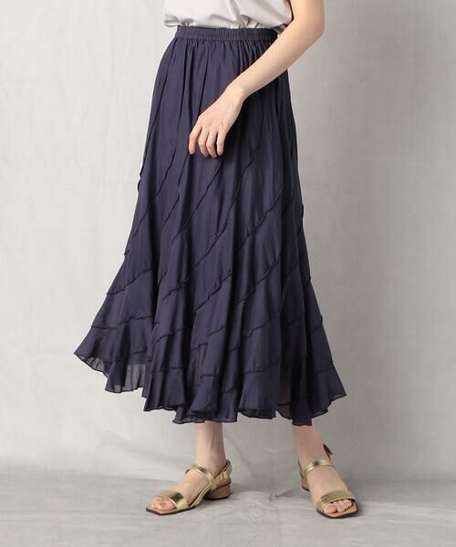 COMME CA ISM / コムサイズム ミニ・ひざ丈スカート | インドコットンフレアースカート(ネイビー)