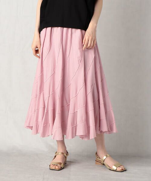 COMME CA ISM / コムサイズム ミニ・ひざ丈スカート | インドコットンフレアースカート(グレイッシュピンク)