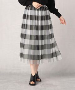 COMME CA ISM / コムサイズム ロング・マキシ丈スカート | ギンガムチェックプリント フレアー チュールスカート