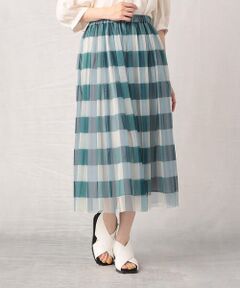 COMME CA ISM / コムサイズム ロング・マキシ丈スカート | ギンガムチェックプリント フレアー チュールスカート