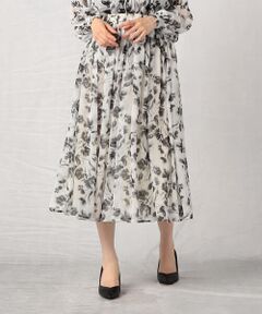 COMME CA ISM / コムサイズム ミニ・ひざ丈スカート | 水彩画の様な滲みが美しく品のあるフラワープリントスカート/セットアップ対応