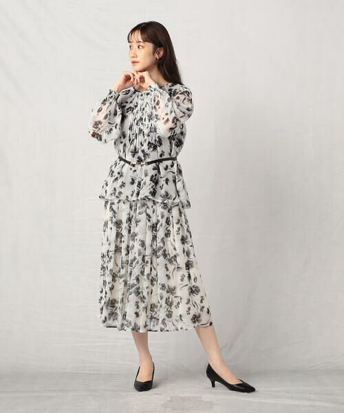 COMME CA ISM / コムサイズム ミニ・ひざ丈スカート | 水彩画の様な滲みが美しく品のあるフラワープリントスカート/セットアップ対応 | 詳細1