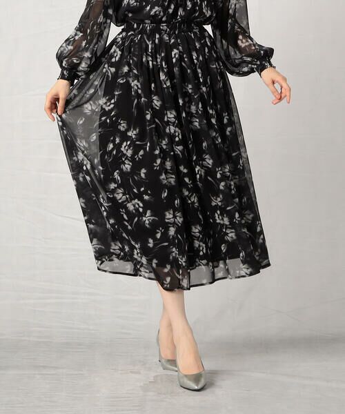 COMME CA ISM / コムサイズム ミニ・ひざ丈スカート | 水彩画の様な滲みが美しく品のあるフラワープリントスカート/セットアップ対応 | 詳細13