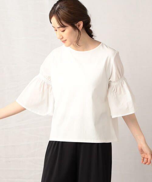 COMME CA ISM / コムサイズム カットソー | シャーリング フレアースリーブ プルオーバー(ホワイト)